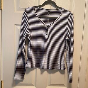 Fashion Striped Long Sleeve Top - Blue and White …size XL